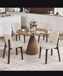 Set of 4 Cream Cushion Wood Dining Chairs