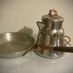 1950s Aluminum And Copper Percolator And Frying Pan
