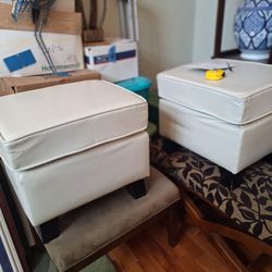 2 White Pleather Ottomans
