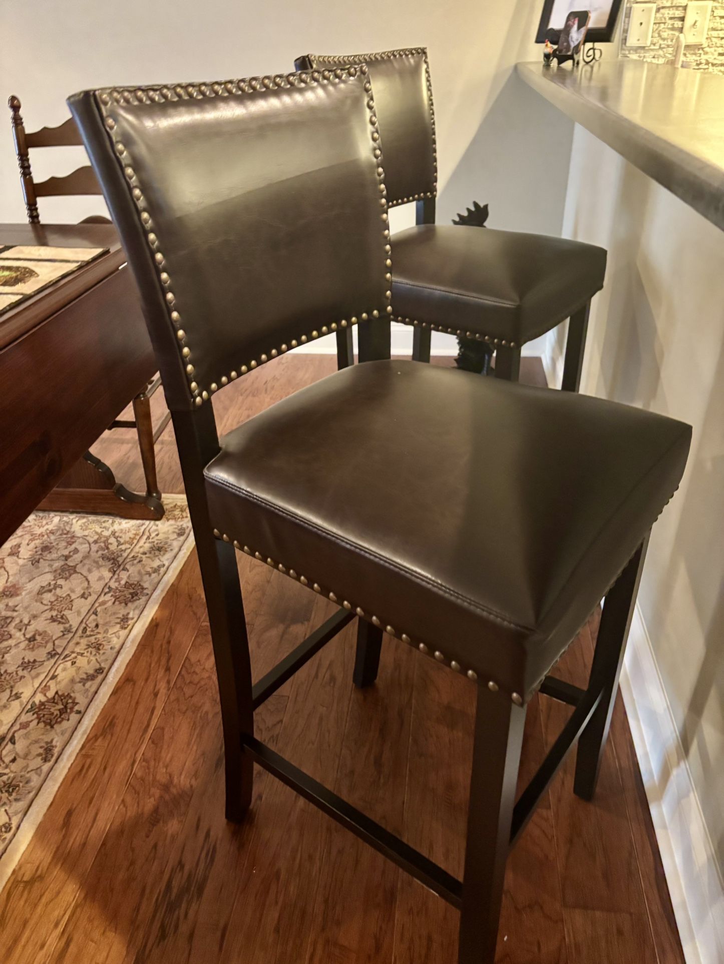 2 Brown Leather Bar Stools