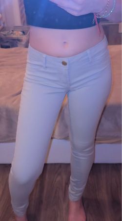 Refuge Cream High-Rise Skinny Pants with Gold Button