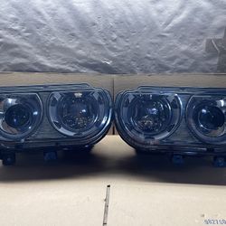 OH182 Fit 08-14 Dodge Challenger Smoke Chrome Headlight Pair 