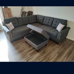 Brannd New 3 Pcs Sectional 
Storage Ottoman 
Charcoal, Light Grey Or Sand
Polyfiber Fabric
$749 + Tax
FREE LOCAL DELIVERY & SET UP
ONLINE SALES 
ORDER