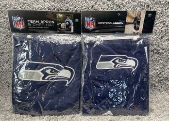 NFL Seattle Seahawks Team Hostess Apron And Team Apron & Chef Hat Bundle Set New