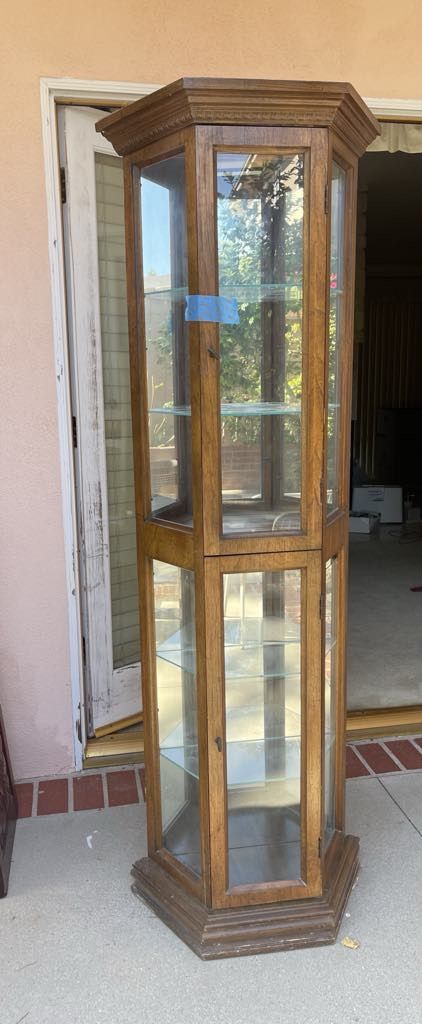 Solid Wood Corner Curio Cabinet With Lights - Antique