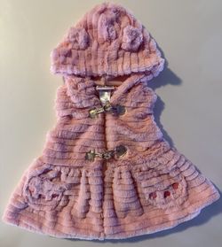 Little Lass Girls’ Pink Faux Fur Hooded Vest *SIZE 18M*