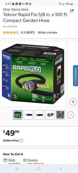 Teknor Rapid Flo 5/8 in. x 100 ft. Compact Garden Hose $35