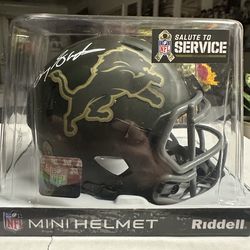 Barry Sanders Signed Detroit Lions Riddell Salute to Service Mini Helmet Schwart