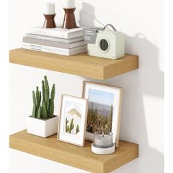 Set Of Two Floating Shelves, Wall Mounted, Oak Look Finish, Rustic 