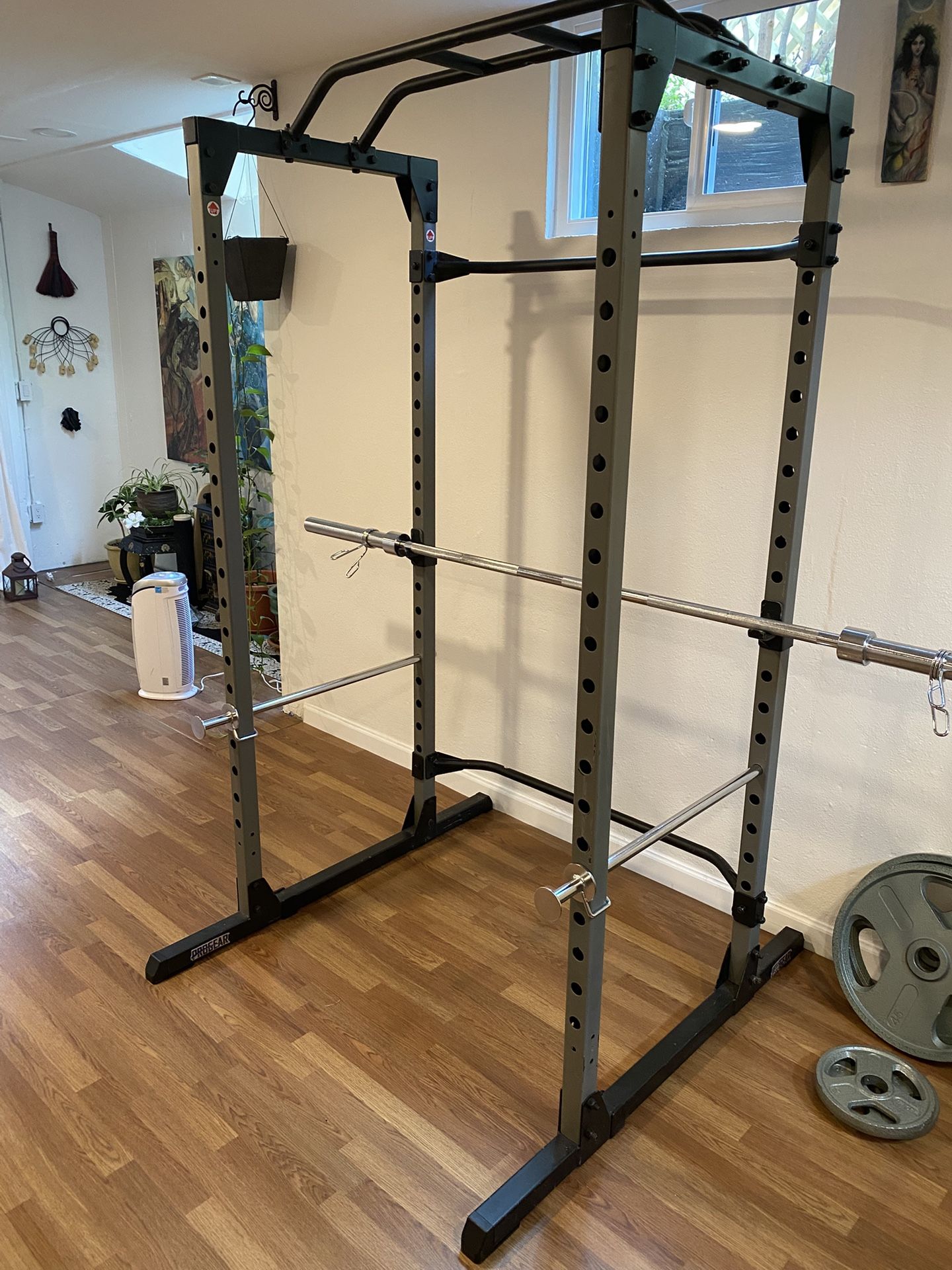 Power/Squat Rack + Olympic Bar And Plates