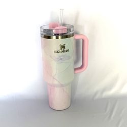 Stanley tumbler pink marble design with handle