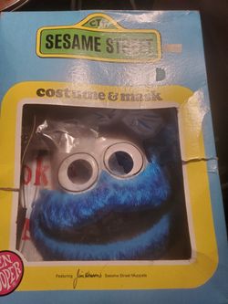 1970 Cookie Monster Holloween Mask And Costume In Box