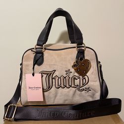 Juicy Couture "Juicy in the Sky" Bowler Satchel Brown Velour Crossbody Handbag