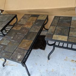 Metal And Slate Coffee Table And End Tables