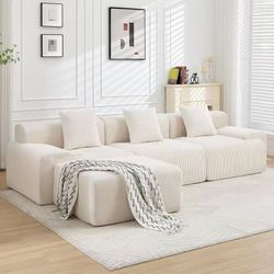 Boneless sofa, L-shaped modular sofa, deep seat, 3D high-resilience sponge, corduroy beige
