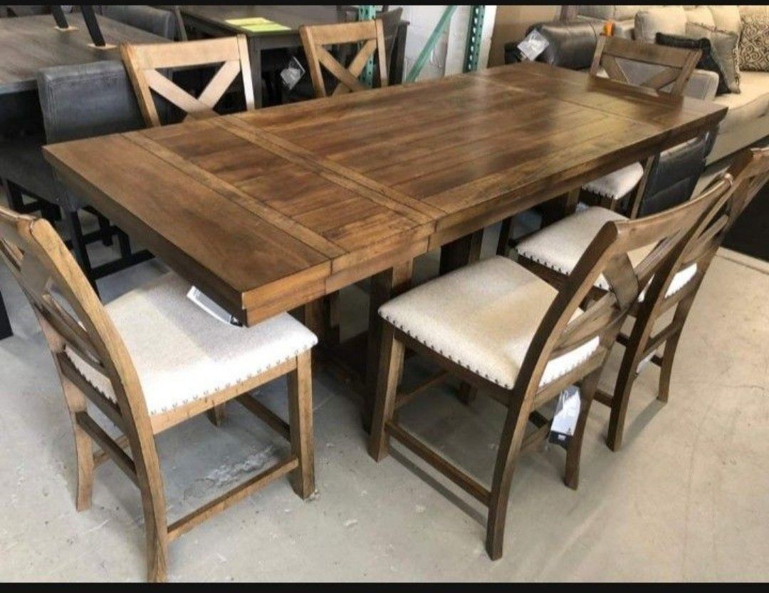 Natural Brown Moriville Counter Height Extension Dining Table,Bar Stools And Bench🔥New Brand 💯 On Display 🏠6 Piece Kitchen/Dining Set