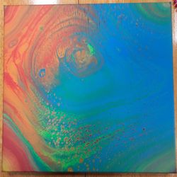Hand Poured Acrylic Painting. 14 Inches x 14 Inches