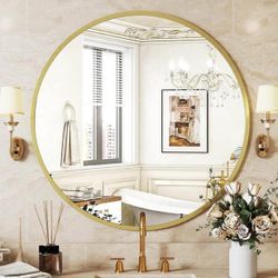 Sweetcrispy Gold Round Wall Mirror 24 Inch, Bathroom Mirrors for Over Sink, Circle Mirror for Bathroom, Entryway, Bedroom, Vanity