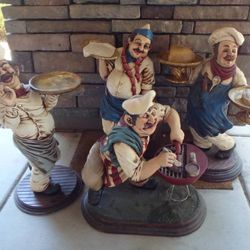 4 Chef Butler Kitchen Grill Statues 25"