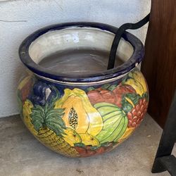 Michoacana Planter Medium Hand Painted Pot Indoor Outdoor Multi Colored Glazed fruit pattern 17’’ diameter