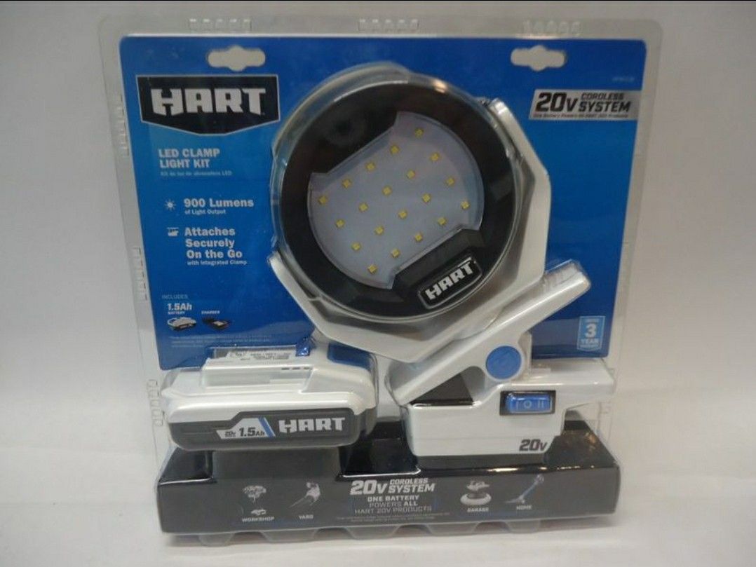 HART 20V LED CLAMP LIGHT KIT 20v BATTERY AND CHARGER INCLUDED