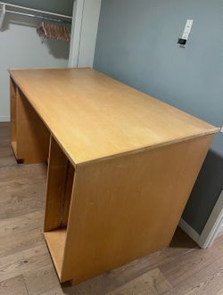 45”H x 41”D x 85”L Solid Wood Desk Drafting Art Table with Storage Cabinets Shelf Metal Rack Lining