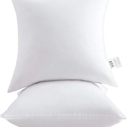 HITO 18x18 Pillow Inserts (Set of 2) - Down Alternative 100% Cotton Cover Decorative Square Throw Pillows White for Couch Bed Sofa