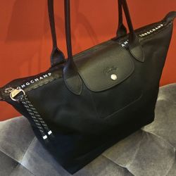 Longchamp Le Pliage Neo Top Handle Tote (long handle) Black MEDIUM BAG HANDBAG PURSE 