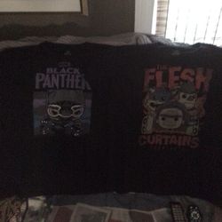 Two Funko Pop T-shirts XL Black Panther And The Flesh Curtains 