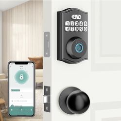 Fingerprint Door Lock with Door Knobs Set, Keyless Entry Door Lock Deadbolt with Handle, Smart Front Door Lock Set with APP Control/Fingerprints/Passw