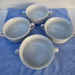 Four (4) William Sonoma Everyday 5"D Essential White Bowls Handles Soup Cereal