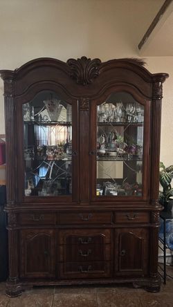 Dark Wood China Cabinet with Glass Doors
