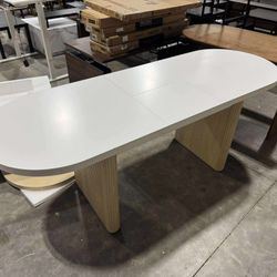 Homary 63"-79" Japandi Oval Extendable Dining Table White Seats 6-8 People( whitewash base)