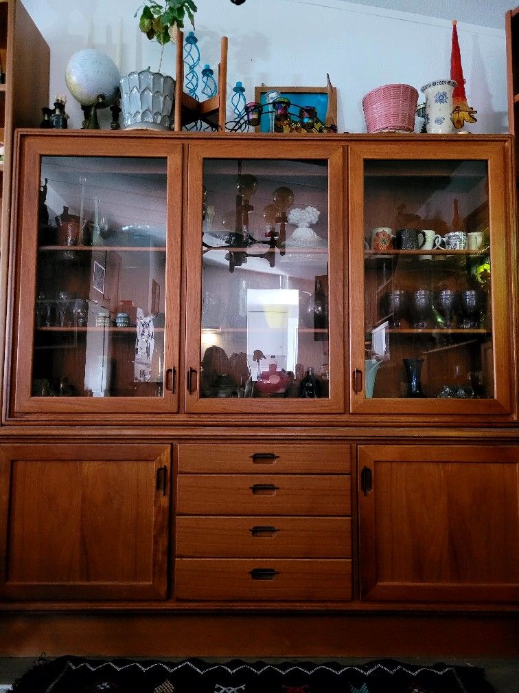 Vintage Mid Century Danish Teak And Rosewood Cabinet With Top Hutch