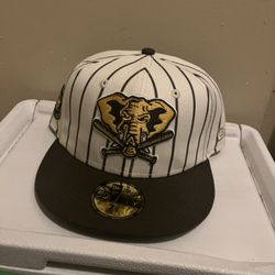 Oakland Athletics Hat Brown Stripes/White/Green/Yellow 7 5/8