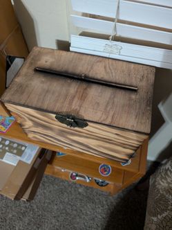 Hand made Rustic Wooden Card Box with Latch & key