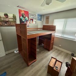 Solid Wood Loft Bed with Desk & Drawers – Great Condition!