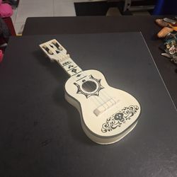 Disney Pixar Movie Coco, Wooden Toy Guitar Or Ukulele W/Skull Design & Black Scrollwork- Handmade 14"L x 5.5"W