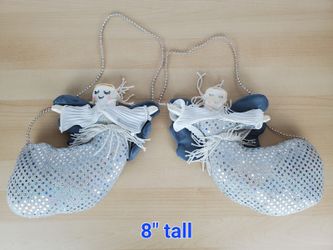 Set of 2 Silver Sequin Angel Mermaid Ornaments