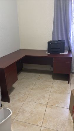 L-shaped desk with file drawers (printer NOT included)
