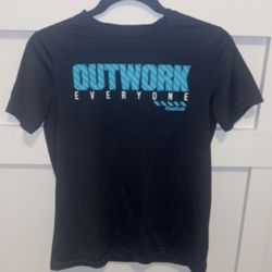 Reebok Boys Graphic Tee L (14–16) “Outwork Everyone” Black Blue