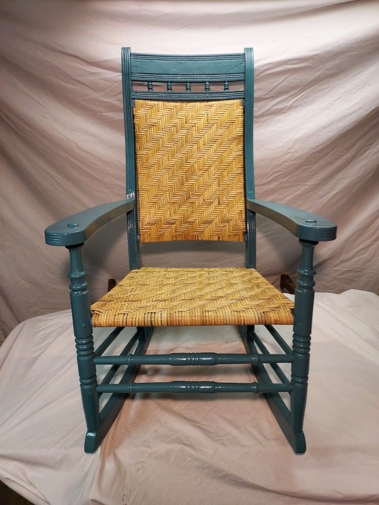 Vintage Rocking Chair With Restored Cane Seat