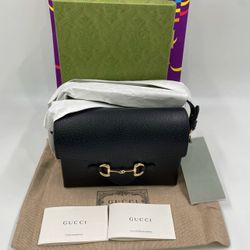 Brand New GUCCI Horsebit 1955 Shoulder Bag – Black Leather