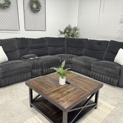 Power Reclining Dark Grey Living Spaces Sectional Couch