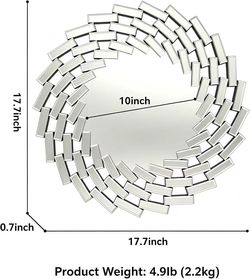🥨SHYFOY 18" Decorative Wall Mirror, Living Room Modern Round Mirrors Silver Circle Accents Mirror,Wall Decor, Hanging for Bathroom Bedroom Fireplace