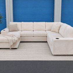 White Cream Sectional Couch Sofa