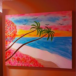Sunset Beach Painting On Canvas Size 20x30 