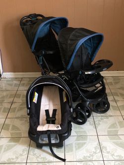 BABY TREND SEAT AND STAND DOUBLE STROLLER WITH CAR SEAT!!!!!