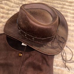 Cowgirl hat and brown suede vest  M/L
