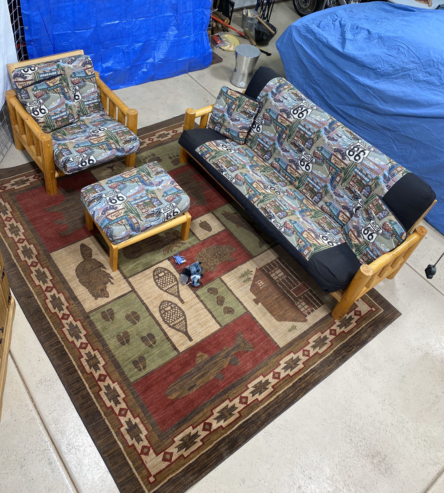 Log futon, chair and ottoman